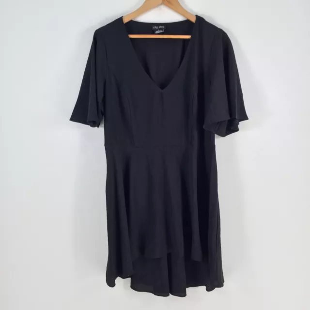 City CHic womens dress plus size S black fit flare short sleeve Vneck 068769