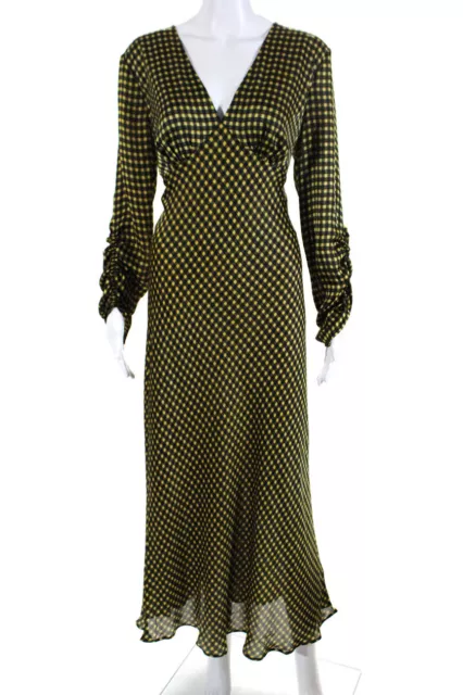 The Fifth Label Women's Checkered Long Sleeve V Neck Midi Dress Yellow Size L