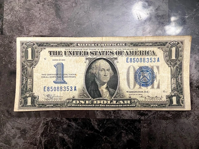 1934 $1 Silver Certificate, Blue Seal Square Back Super Low 3 Digit Serial #929
