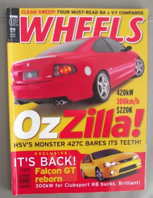 Wheels magazine, November 2002 - Falcon XR6 Turbo, Commodore SS, HRT 427C, Viper