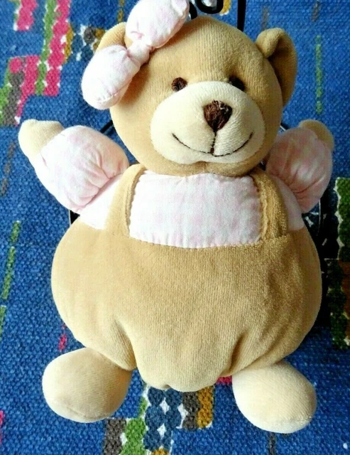 Mb/ Doudou Peluche Boule Jacadi Ours Beige Vichy Rose Blanc 18 Cm  Tbe