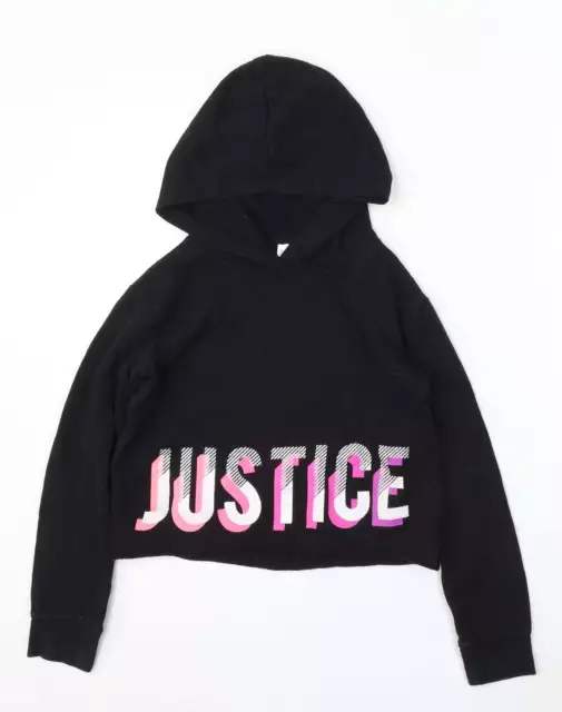 Felpa con cappuccio pullover nera in cotone Justice per ragazze taglia 10 anni