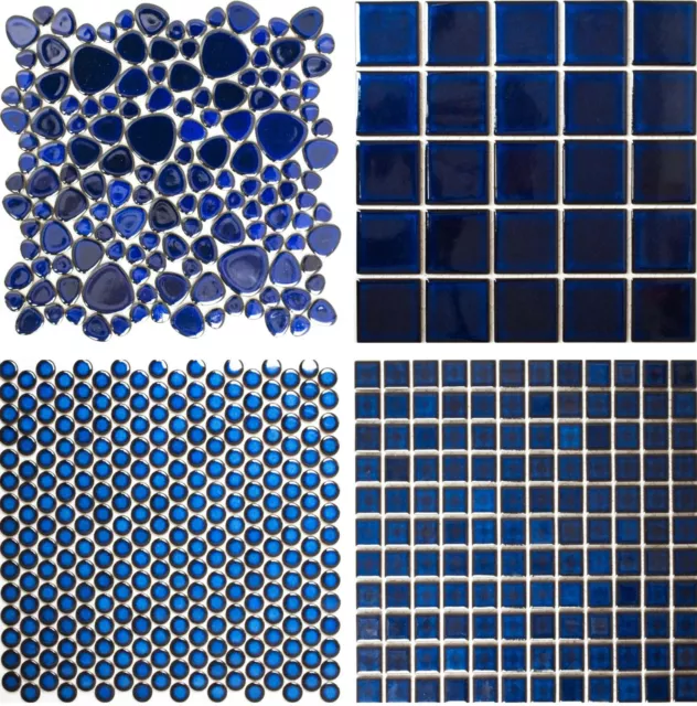 Mosaico-Ciottoli Mosaico Bottoni Piastrelle Blu Cobalto Scuro Ceramica Parafango