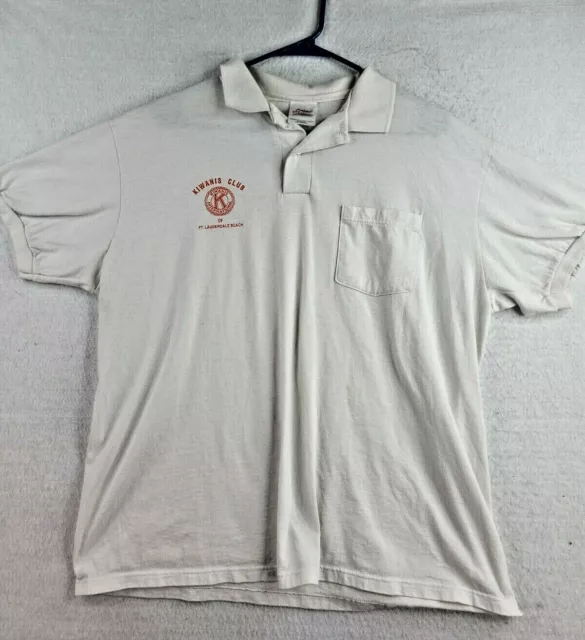 Vintage Hanes Kiwanis Mens Large White Ft. Lauderdale logo Polo Shirt