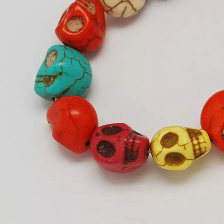 35 bunte Totenkopf Perlen SCHÄDEL 10 x 8 mm SKULL mehrfarbig