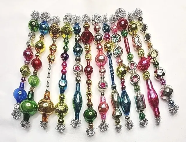 ✨️🌷12 Fun Springtime Vtg Mercury Glass Garland Icicle Bead Ornaments 4~4.5"