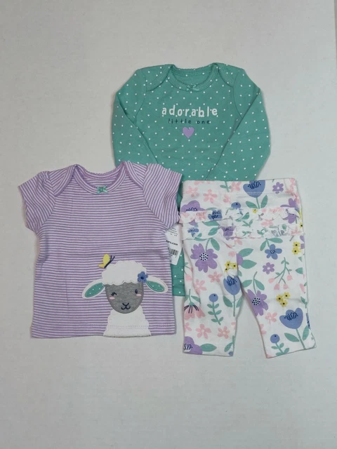Carters 3 Piece Set for Girls Lamb Adorable Theme Newborn 3 6 Months