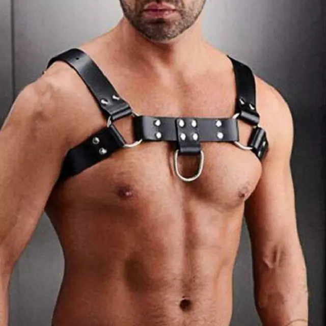 Mens Sexy PU Leather Chest Harness with Bondage Straps Costume Prof