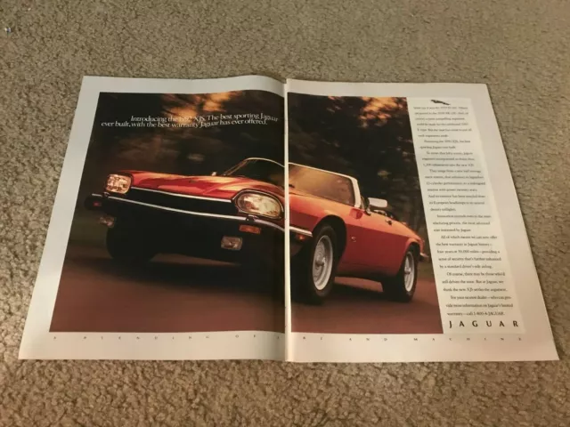 Vintage 1992 JAGUAR XJS CONVERTIBLE Print Ad RED "BLENDING OF ART & MACHINE"