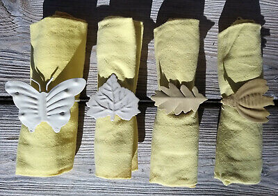 4 ronds de serviette thème nature en métal - Papillon, feuille de chêne, vigne
