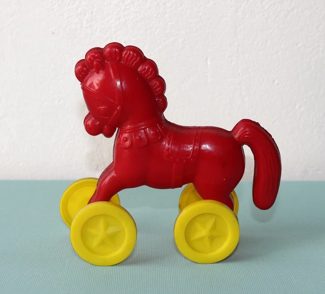 Jouet Ancien Ourson Rouge En Plastique Soufflé - Vintage 1960/70's - 33 Cm