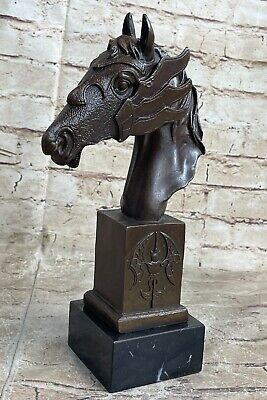 Beautiful Pure Bronze Mounted Horse Statue Bust Art Deco Marble Base Sculpture