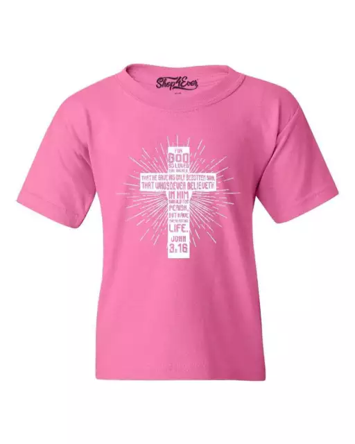 John 3:16 Bible Verse Cross Youth's T-Shirt Christian Jesus Gospel Shirts