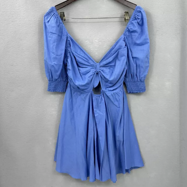 Misa Los Angeles Mini Dress Poppy Womens XS Cutout Tie Back Bow Blue Flowy Puff