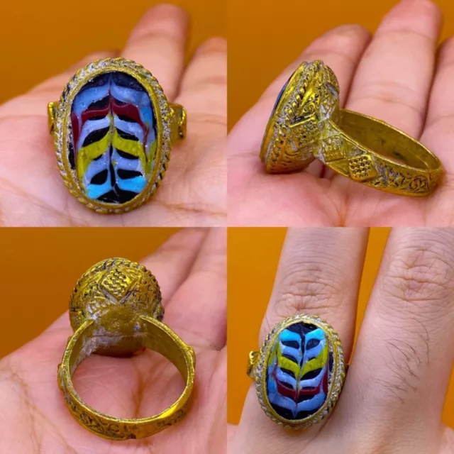 Detector Finds Post Medieval Gold Gilding Ring With Mosiac Glass 8.5 Us