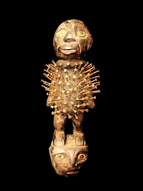 African Tribal Art Wooden Carved statue tribal wood Fetish Nkisi Nkonde -6527