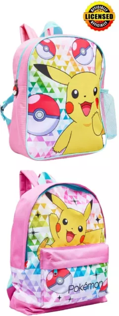 Pokemon Official Girls Pink Backpack School Lunch Bag Rucksack Bag Back Pack