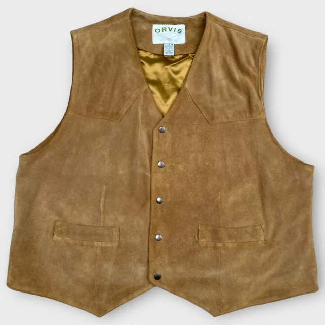 Orvis Mens XXL Suede Leather Vest Snap Button Gilet Waistcoat Country Jacket