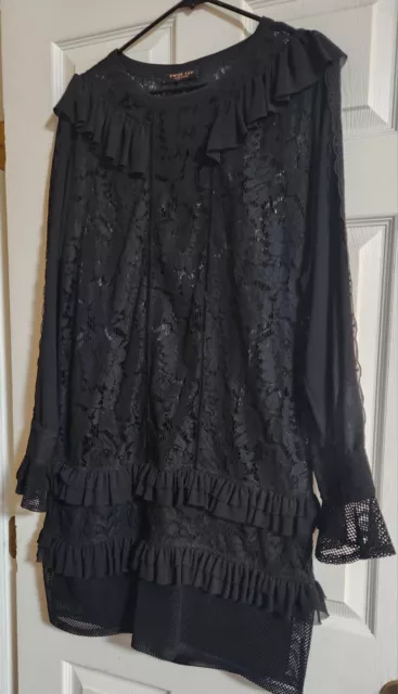 2 PC Twin-Set Simona Barbieri Women Black Lace Chiffon Dress XL NWOT 2