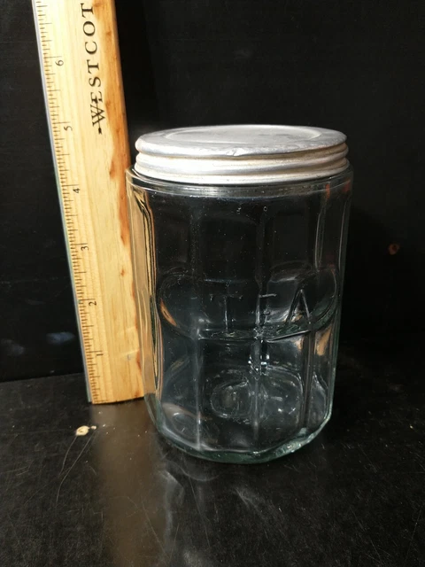 5" Vintage Hoosier Style Cabinet Clear Glass Tea Jar Canister w Zinc Lid