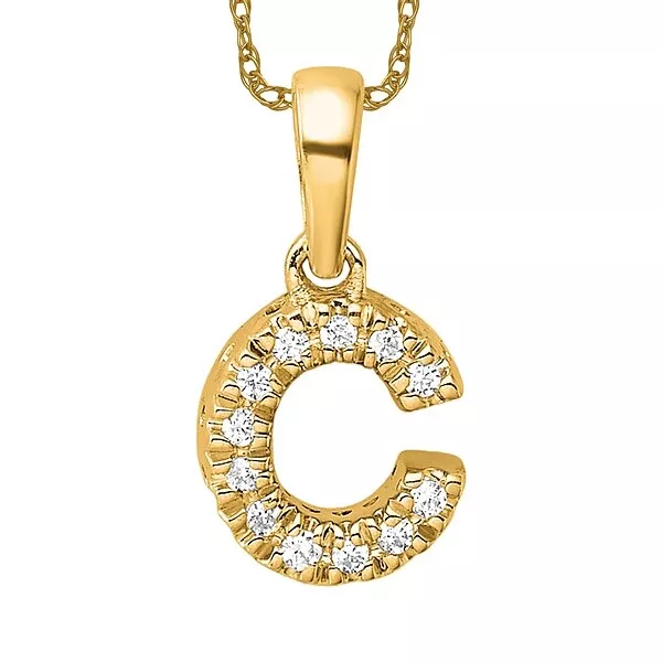 14K YELLOW GOLD Diamond Dainty Letter C Initial Name Monogram Necklace ...
