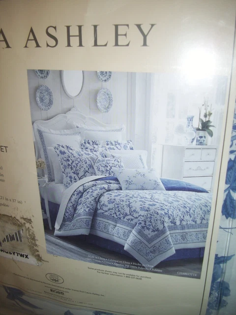 NEW Laura Ashley CHARLOTTE Blue/White Floral Botanical King 3-pc Comforter Set