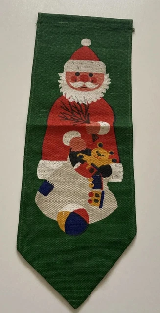 German Santa Wall Hanging Christmas Jute Vintage Cute Children Green Red
