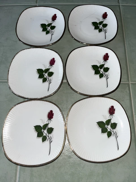 Set Of 6 Winterling Bavaria Gold Rimmed Rose Small Trinket, Tea Dishes