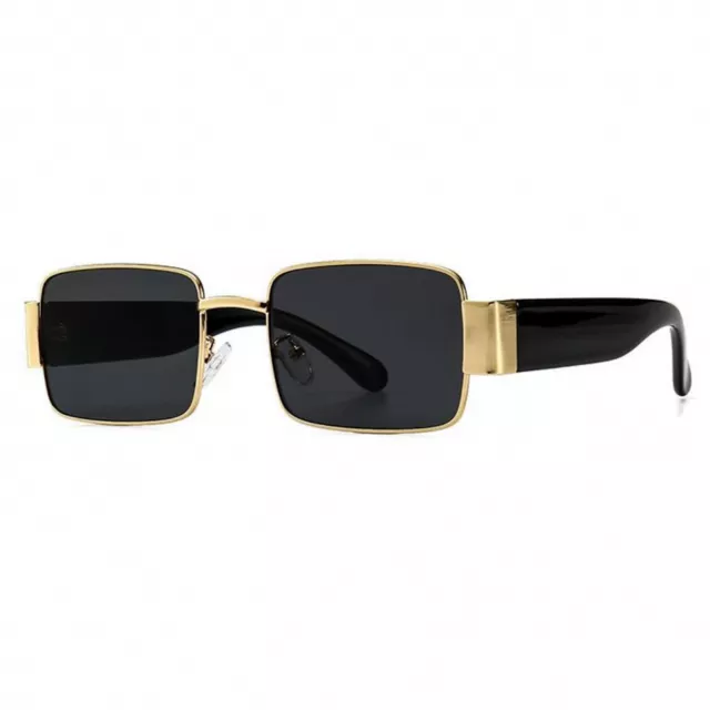 Mens Rectangle Gold Frame Dark Black Tint Hip Hop Fashion Square Sunglasses