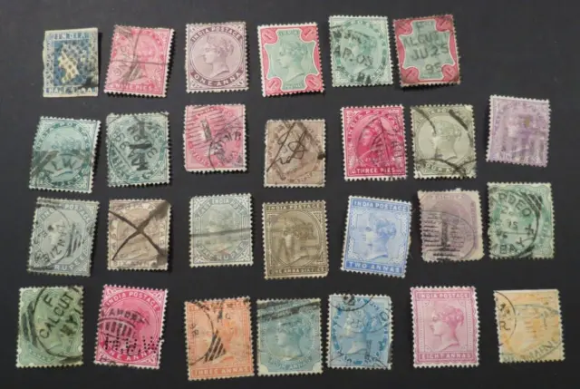 1854-1892 27 X Bulk Mixed Half Anna India Queen Victoria Qv  Rare Stamp Mlh Used