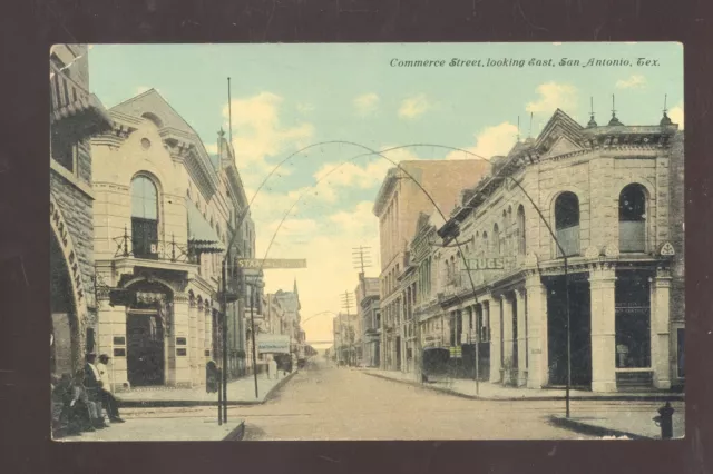 San Antonio Texas Downtown Commerce Street Scene Vintage Postcard 1909