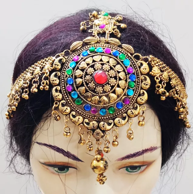 Vintage Handmade Head Piece Jewelry Belly Dance Costume Tribal Kuchi Tiara Bell