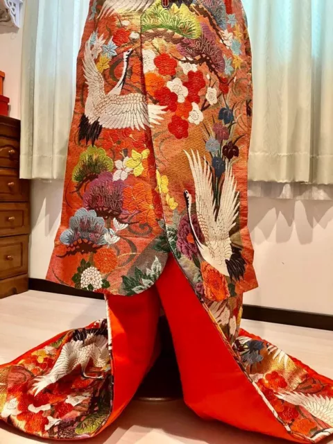 Kimono Iro uchikake red pure silk embroidery bridal dress wedding From Japan JP