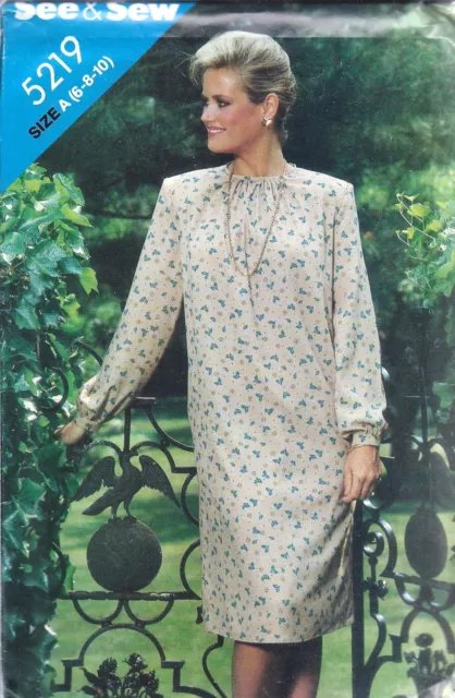 UNCUT Vintage Butterick Sewing Pattern Misses Loose Fitting Pullover Dress 5219