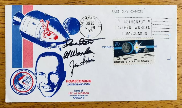 Jim Irwin Dave Scott Al Worden Signed Auto First Day Cover JSA LOA Apollo 15 XV