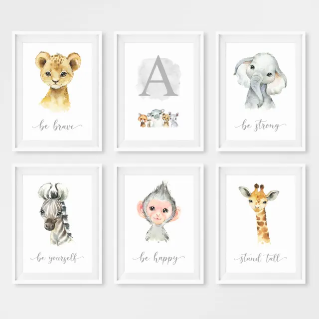 Personalised Safari Animal Nursery Prints Children's Posters Wall Art Pictures