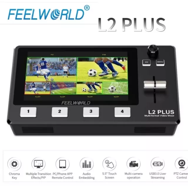 FEELWORLD L2 PLUS Multi-Camera Video Mixer Switcher 5.5inch LCD Touch Screen PTZ