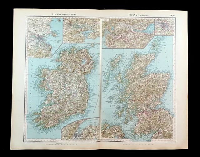 ITALIAN MAP OF Scotland Ireland Eire Ecosse Dublin Belfast Large ...