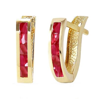 14K. SOLID GOLD OVAL HUGGIE EARRING WITH RUBIES (Yellow Gold)