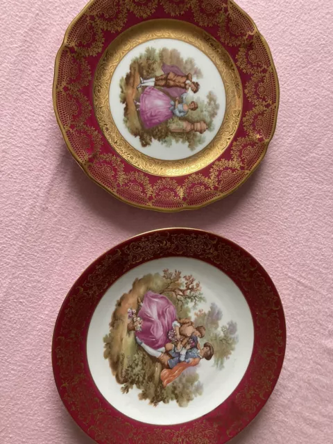 2 Vintage Limoges France Romantic Scene Plates 8 ins & 9 ins