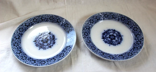 2 Opaque Luneville France Flow Blue Bowl 8.5" Antique