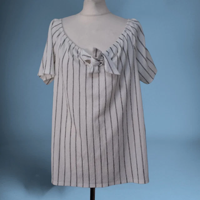 Black White Stripe Knot Front Off The Shoulder Blouse Womens Size 18 (GS13)