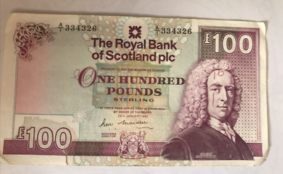 ROYAL BANK OF Scotland 100 POUND NOTE A1 ISSUE 24th Jan 1990 £142.00