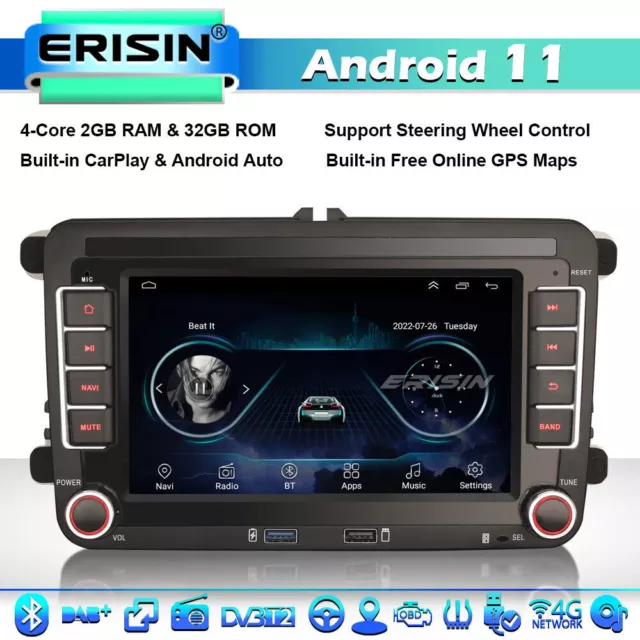 32GO Android 11 Autoradio DAB+ Navi pour VW Skoda Seat Passat Golf Tiguan Jetta