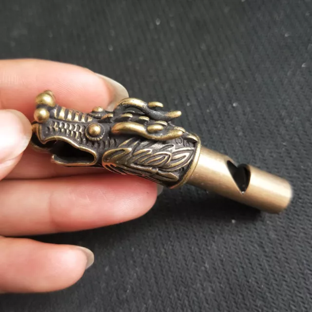 Exquisite Chinese bronze Hand Carved Dragon statue Loud Whistle