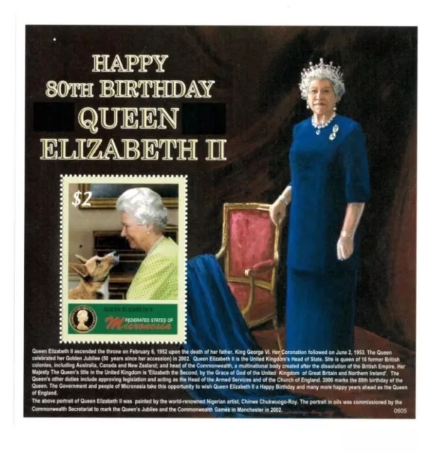Micronesia 2006 - 80 cumpleaños de la reina Isabel - hoja de recuerdos - montada sin montar o nunca montada