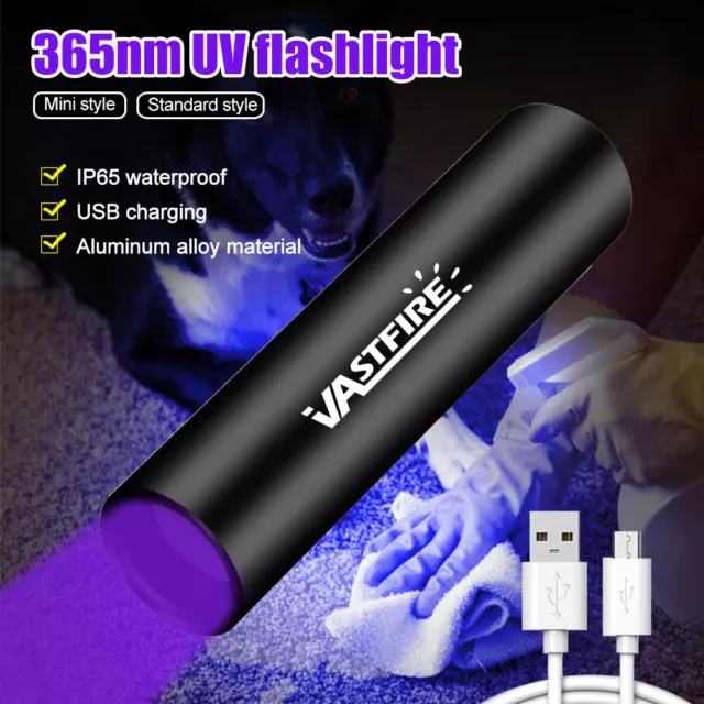 365nm UV LED Flashlight UltraViolet BlackLight Torch Inspection USB Rechargeable