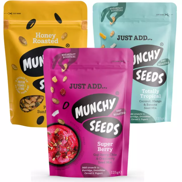 Munchy Seeds Multipack 3 125g Packs Super Berry, Honey Roasted, Totally Tropical