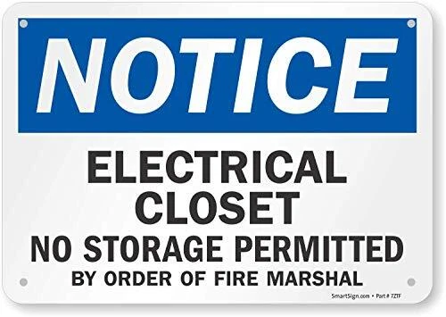 "Notice - Electrical Closet, No Storage Permitted" Sign | 7" x 10" Plastic