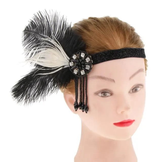 1920s Lady Girls Feather Crystal Tassel Headband Headwear Hair Accessories